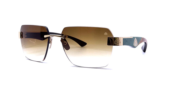 Maybach Eyewear - The Magic I (22k Mellow Gold Plated | Turquoise BEM/Mother-of-Pearl/Karelian Birch Burr/Ebony | Light Bronze Gradient)