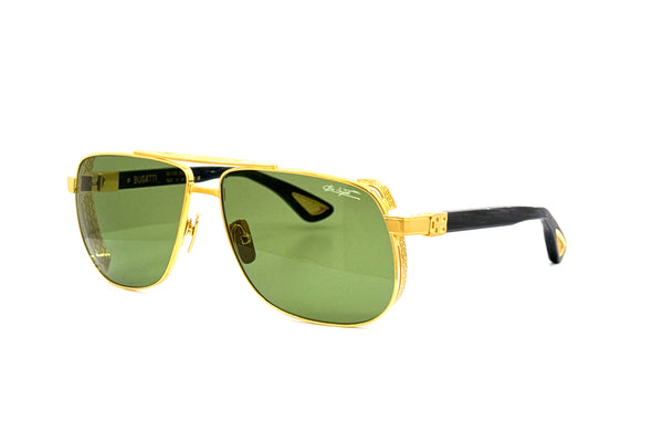 BUGATTI - 100 (24K Yellow Gold/Black Horn Acetate | Vintage Green Lens)