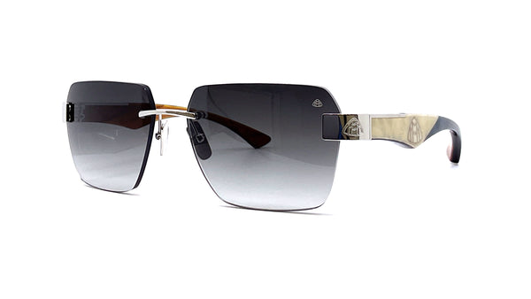 Maybach Eyewear - The Magic I (Palladium Plated | White Burr/Indigo Blue BEM/Karelian Birch Burr | Blue/Grey Gradient)