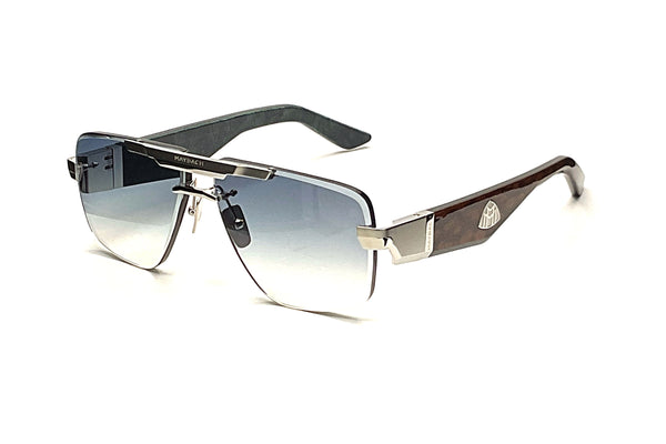 Maybach Eyewear - The President II (Palladium Plated | Deep Teal Ocean Madrone/Lacewood/Ebony | Light Blue Gradient)
