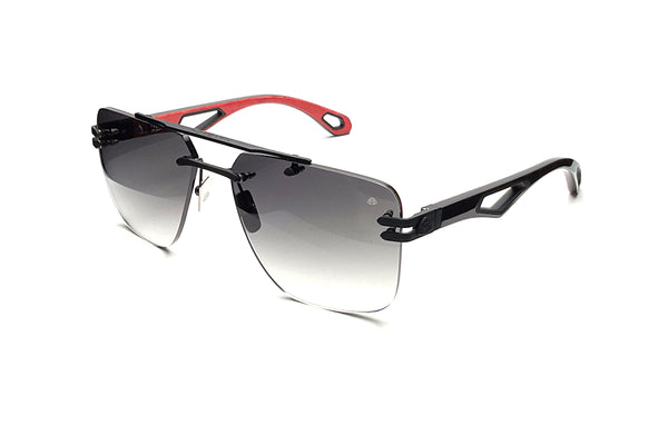 Maybach Eyewear - The President I (Black Satin | Dark Stained Eucalyptus/Ebony/Rose Red BEM | Blue/Grey Gradient)