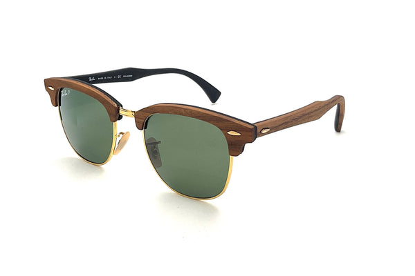 Ray-Ban - Clubmaster Wood (Matte Black | G-15 Green Polarized)