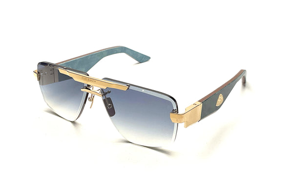 Maybach Eyewear - The President II (22k Mellow Gold | Deep Teal Ocean Madrone/Bubinga/Niagara Blue Madrone | Light Blue Gradient)
