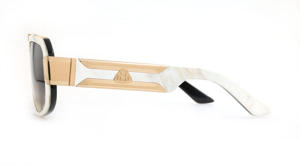 Maybach Eyewear - The Boss II (22k Mellow Gold Plated | White Marble/Black | Umber Brown) Limited Edition