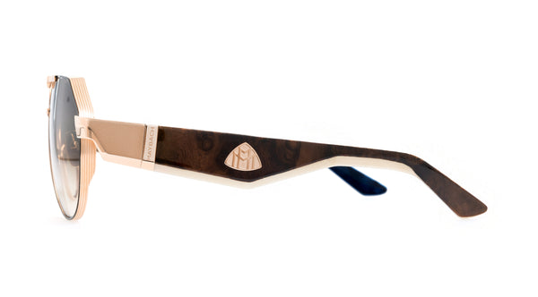 Maybach Eyewear - The King III (22k Solid Rose Gold Plated/Black Lacquer Temple/Walnut Burr/White/Deepsea Blue Walnut Burr | Umber Brown Gradient)