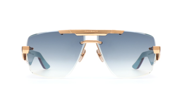 Maybach Eyewear - The President II (22k Mellow Gold | Deep Teal Ocean Madrone/Bubinga/Niagara Blue Madrone | Light Blue Gradient)