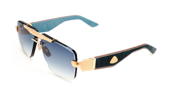 Maybach Eyewear - The President II (22k Mellow Gold | Deep Teal Ocean Madrone/Bubinga/Niagara Blue Madrone | Light Blue Gradient)