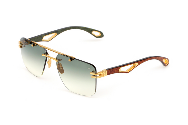 Maybach Eyewear - The President I (24k Gold Plated | Karelian Birch Burr/Forrest Green BEM | Green Gradient)
