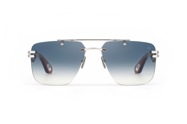 Maybach Eyewear - The President I (Platinum Plated | Royal Blue Tulip/Ebony/Amboyna | Light Blue Gradient)