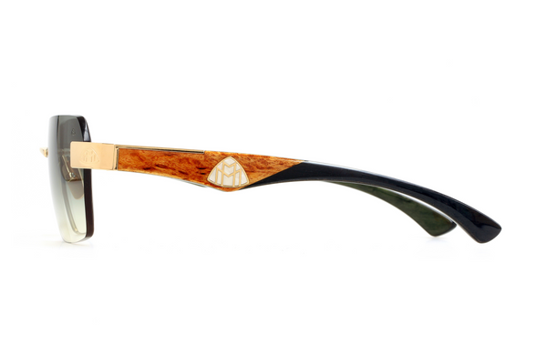Maybach Eyewear - The Magic I (22k Mellow Gold Plated | Karelian Birch Burr/Mother-of-Pearl/Ebony/Forrest Green BEM | Gren Gradient)