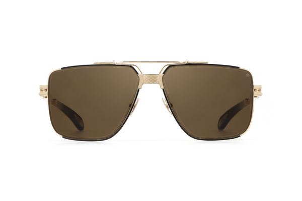 Maybach Eyewear - The Dawn I (18k Champagne Gold Plated | Black Satin/White Burr/Ebony | Light Bronze)