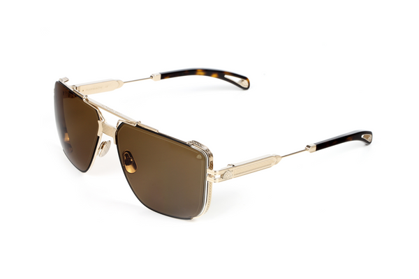 Maybach Eyewear - The Dawn I (18k Champagne Gold Plated | Black Satin/White Burr/Ebony | Light Bronze)