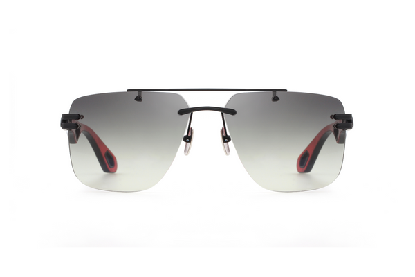 Maybach Eyewear - The President I (Black Satin | Dark Stained Eucalyptus/Ebony/Rose Red BEM | Blue/Grey Gradient)