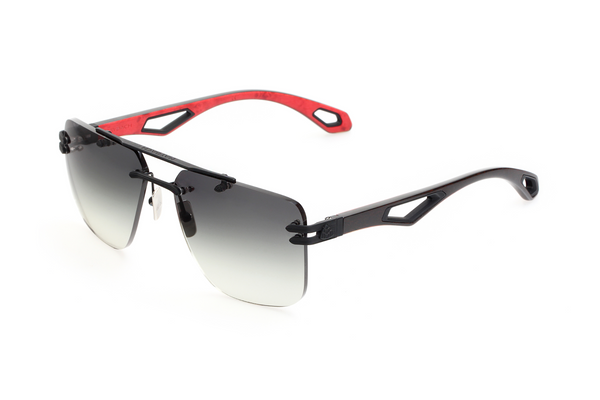 Maybach Eyewear - The President I (Black Satin | Dark Stained Eucalyptus/Ebony/Rose Red BEM | Blue/Grey Gradient)