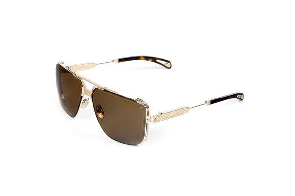 Maybach Eyewear - The Dawn I (18k Champagne Gold Plated | Black Satin/Dark Tortoise | Light Bronze)