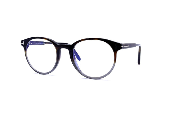Tom Ford - Blue Block Round Shape Opticals TF5695-B (Shiny Dark Havana/Grey Crystal Fade)