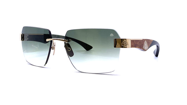 Maybach Eyewear - The Magic I (22k Mellow Gold Plated | Karelian Birch Burr/Mother-of-Pearl/Ebony/Forrest Green BEM | Gren Gradient)