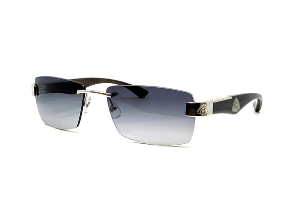 Maybach Eyewear - The Character II (Palladium Plated | Ebony/Silver outline/ Ebony/Walnut Burr | Blue/Grey Gradient)