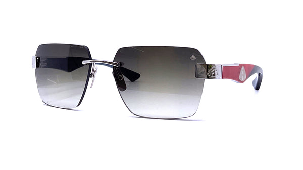 Maybach Eyewear - The Magic I (Palladium Plated | Raspberry Red BEM/MOP/Walnut Burr Anthracite/Indigo Blue BEM | Blue/Grey Gradient)